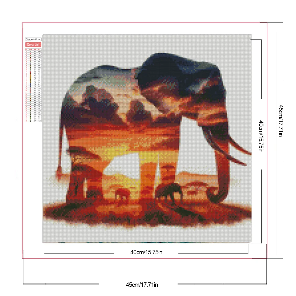 Partial AB Diamond Painting - Full Round Drill - Elephant Silhouette(Canvas|45*45cm)