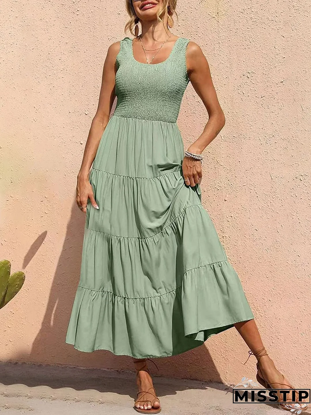 Tiered Smocked Wide Strap Dress
