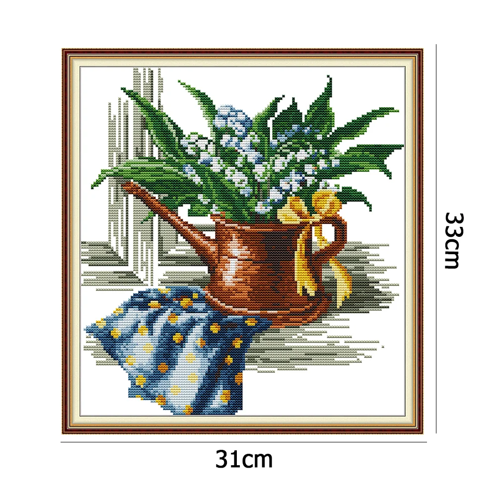 DIY Stamped Cross Stitch 14CT Embroidery 33*31cm - Green Plants