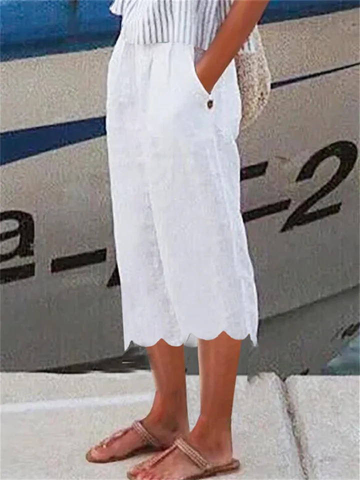 Women's Capri shorts Cotton And Linen White Pink Red Fashion Side Pockets Calf-Length Comfy Flag S M L XL 2XL