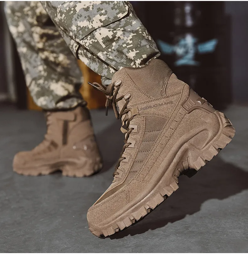 Men's Work Combat Boots Waterproof Non-Slip Warm Army Boots Work Boots (Thickened Version & Insulated Version)