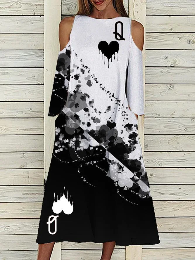 Hollow Sleeve Heart Printed Dress