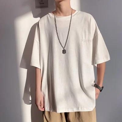 Short Sleeve Black White Loose T Shirt Men'S 2021 Summer Classic Solid Tshirt Top Tees Casual Clothes Plus OverSize M-5XL O NECK