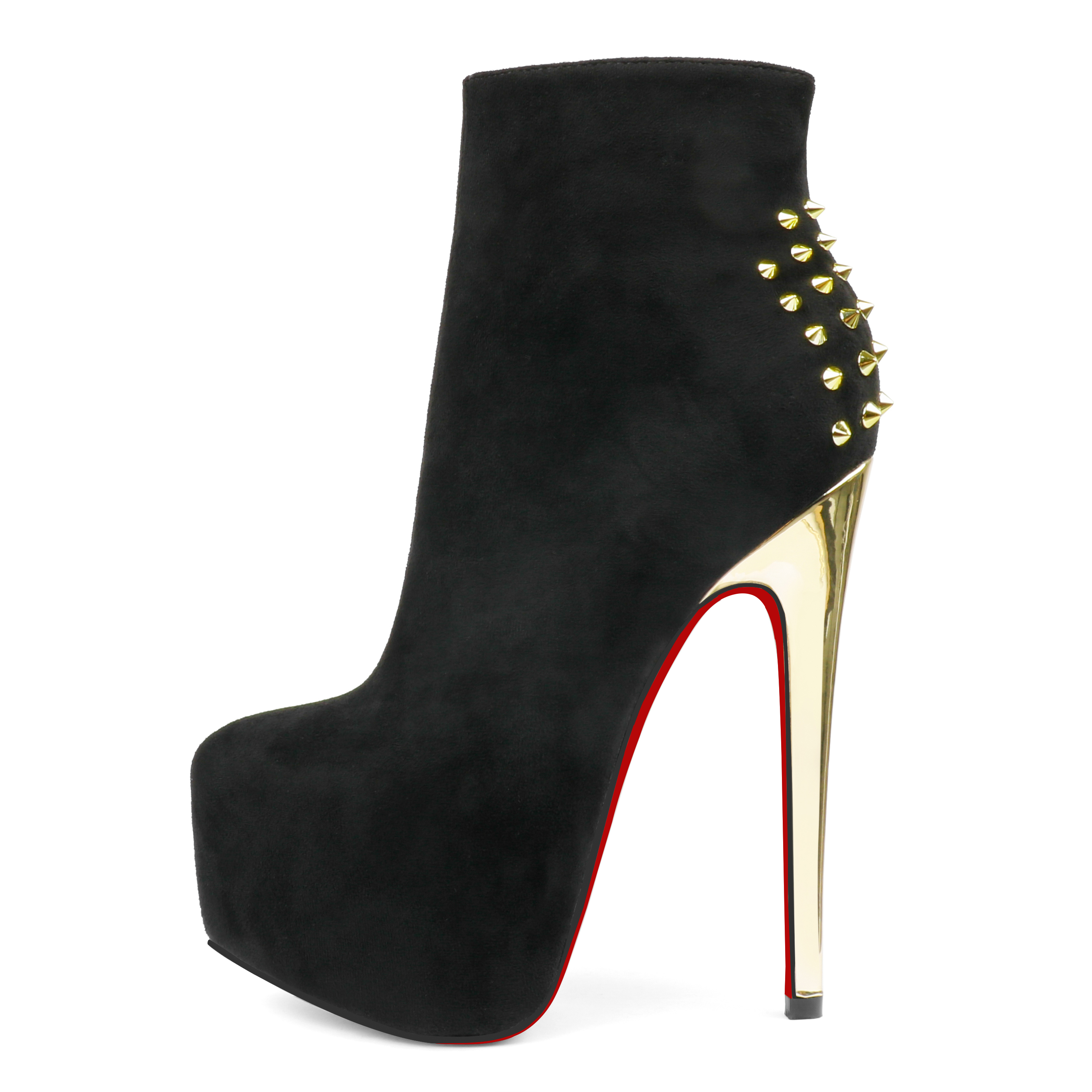 6.1" Women's Sky High Heels Platform Red Bottom Shoes Winter Suede Ankle Boots-MERUMOTE