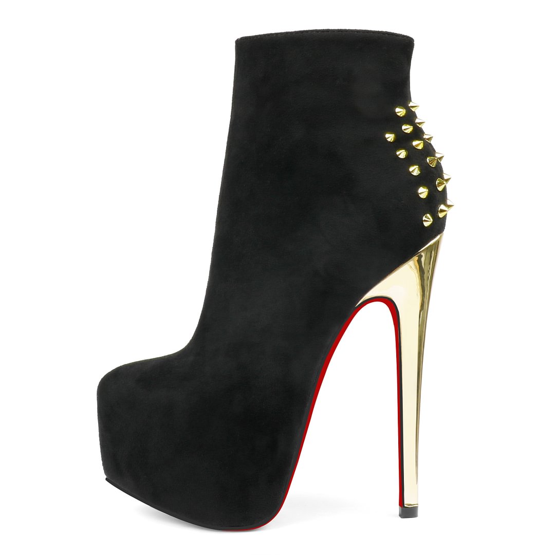 6.1" Women's Sky High Heels Platform Red Bottom Shoes Winter Suede Ankle Boots-MERUMOTE