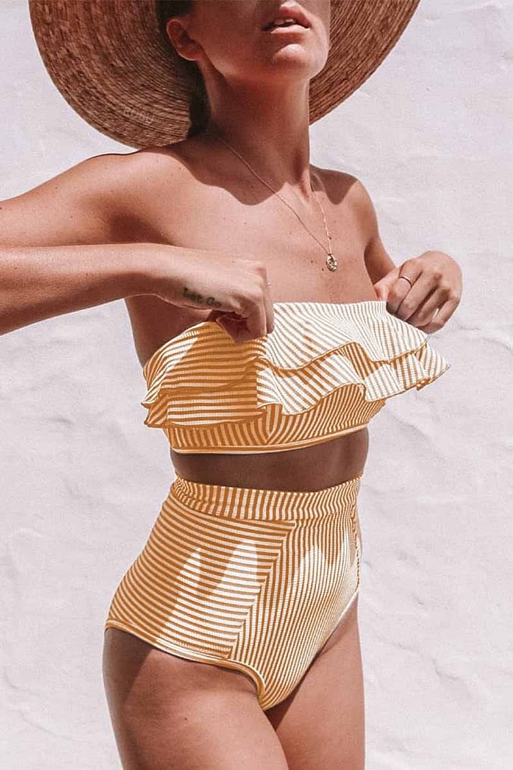 Ruffled Irregular Striped Swimsuit