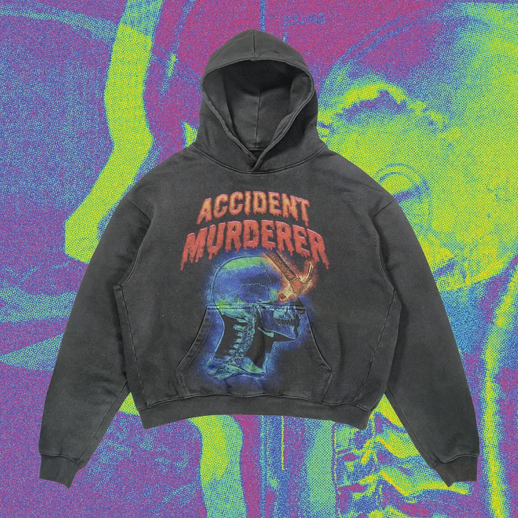 Retro Street Accident Killer Print Washed Hoodie
