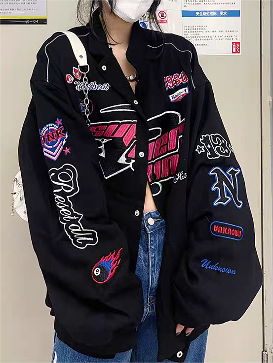 Brownm vintage motorcycle bomber jacket with embroidery