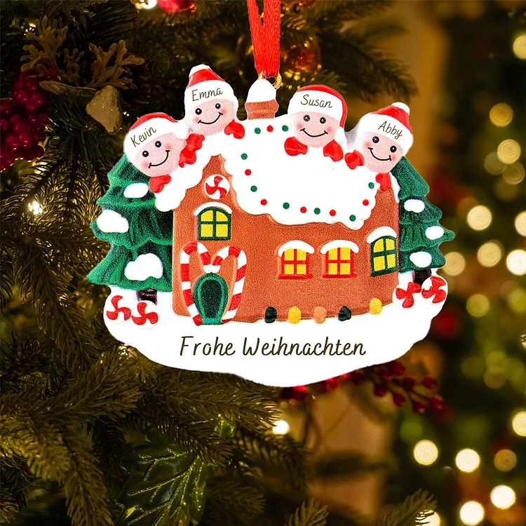 Personalisiertes 4 Namen Text Weihnachtsornament aus Holz Anhänger mit 4 Familienmitgliedern