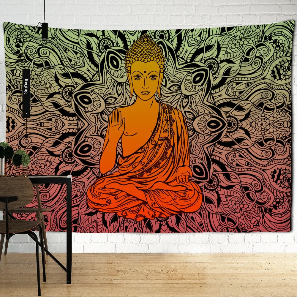 Indian Buddha Statue Tapestry Mandala Wall Hanging Wall Cloth Chakra Tapestries Psychedelic Yoga Carpet Home Decoration