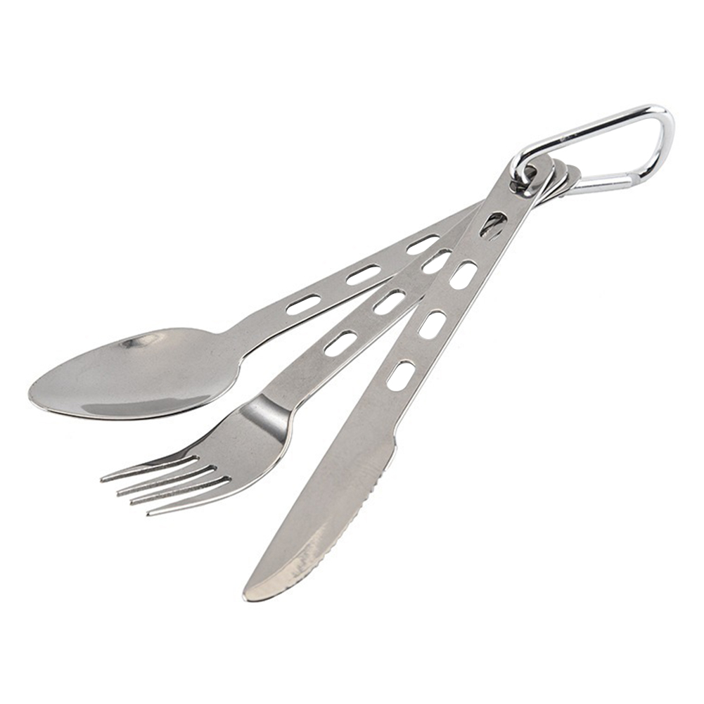 

Portable Travel Tableware Set Steel Knife Fork Spoon Cutlery w/ Carabiner, 501 Original