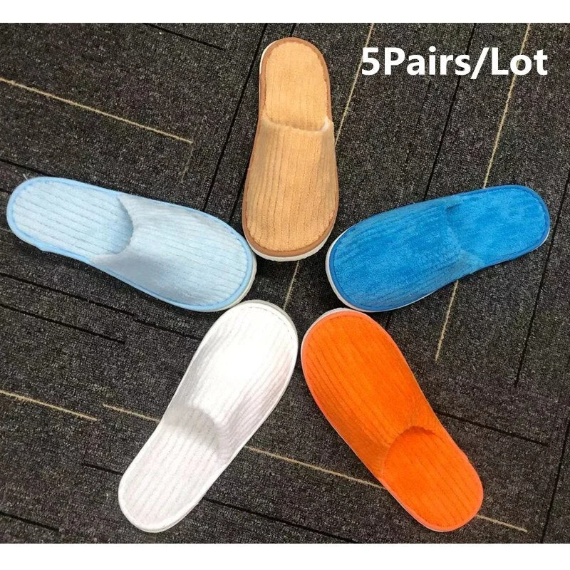 5 Pairs Winter Slippers Men Women  Hotel Disposable Slides Home Travel Sandals Hospitality Footwear One Size on Sale