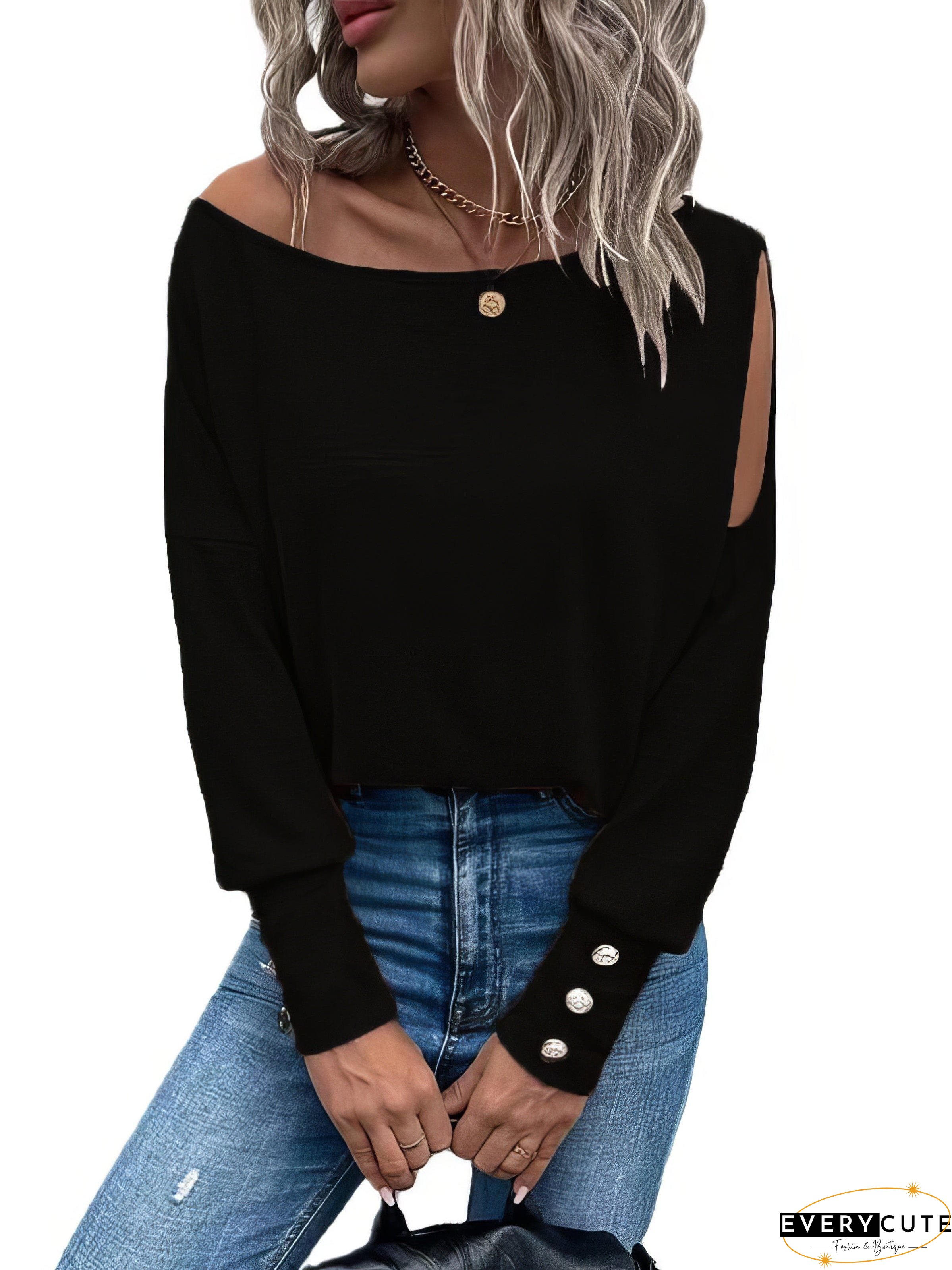 One-Shoulder Button Detail Blouse