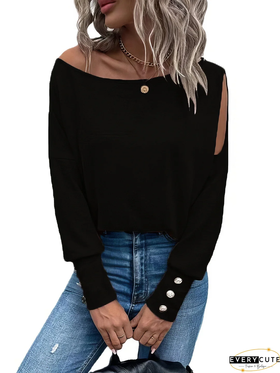 One-Shoulder Button Detail Blouse