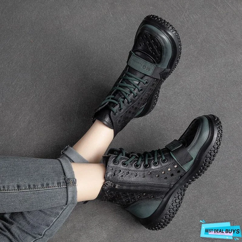 Summer Retro Hollow Leather Boots for Women