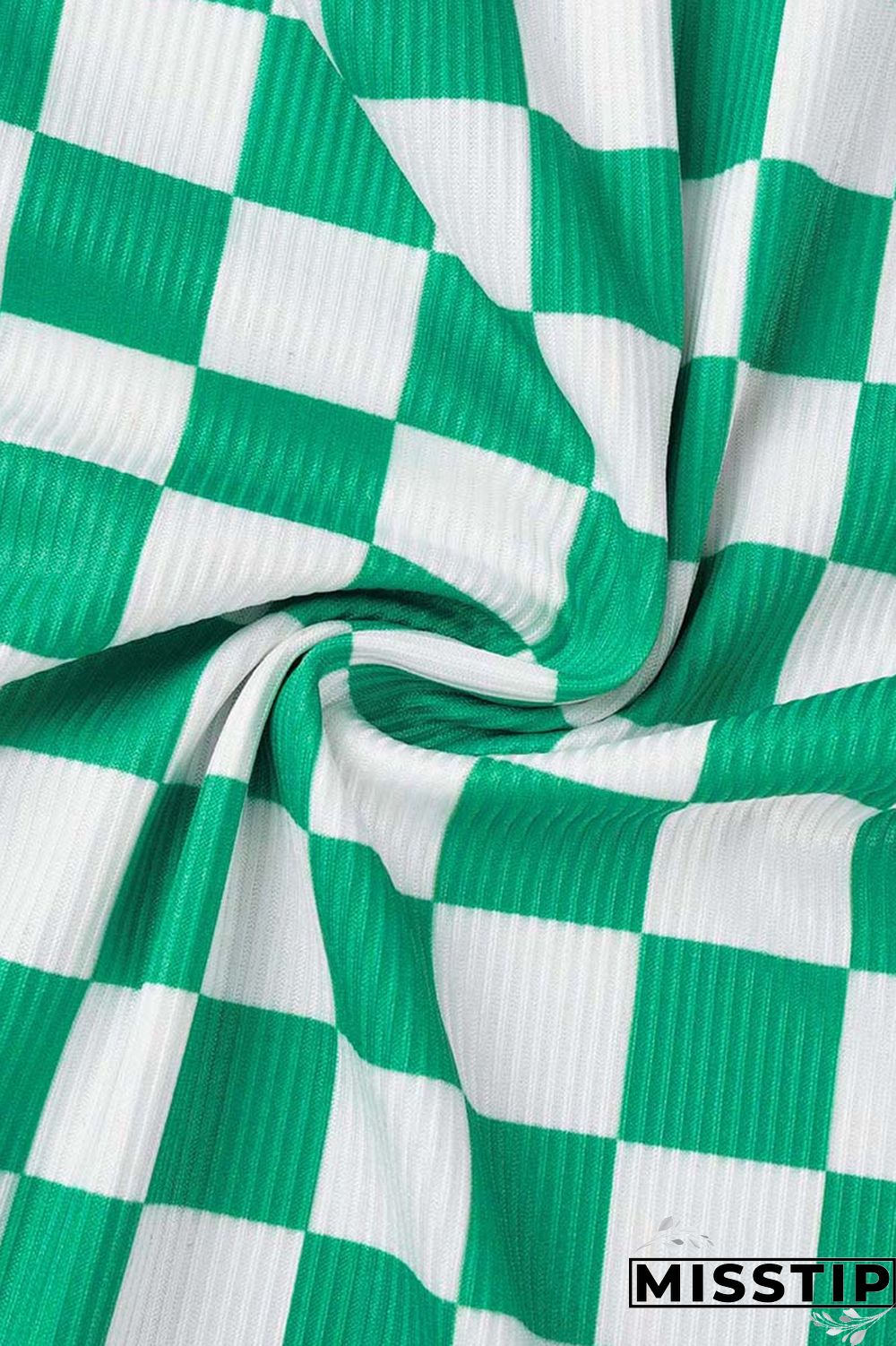 Green Casual Plaid Print Basic Half A Turtleneck Short Sleeve Two Pieces