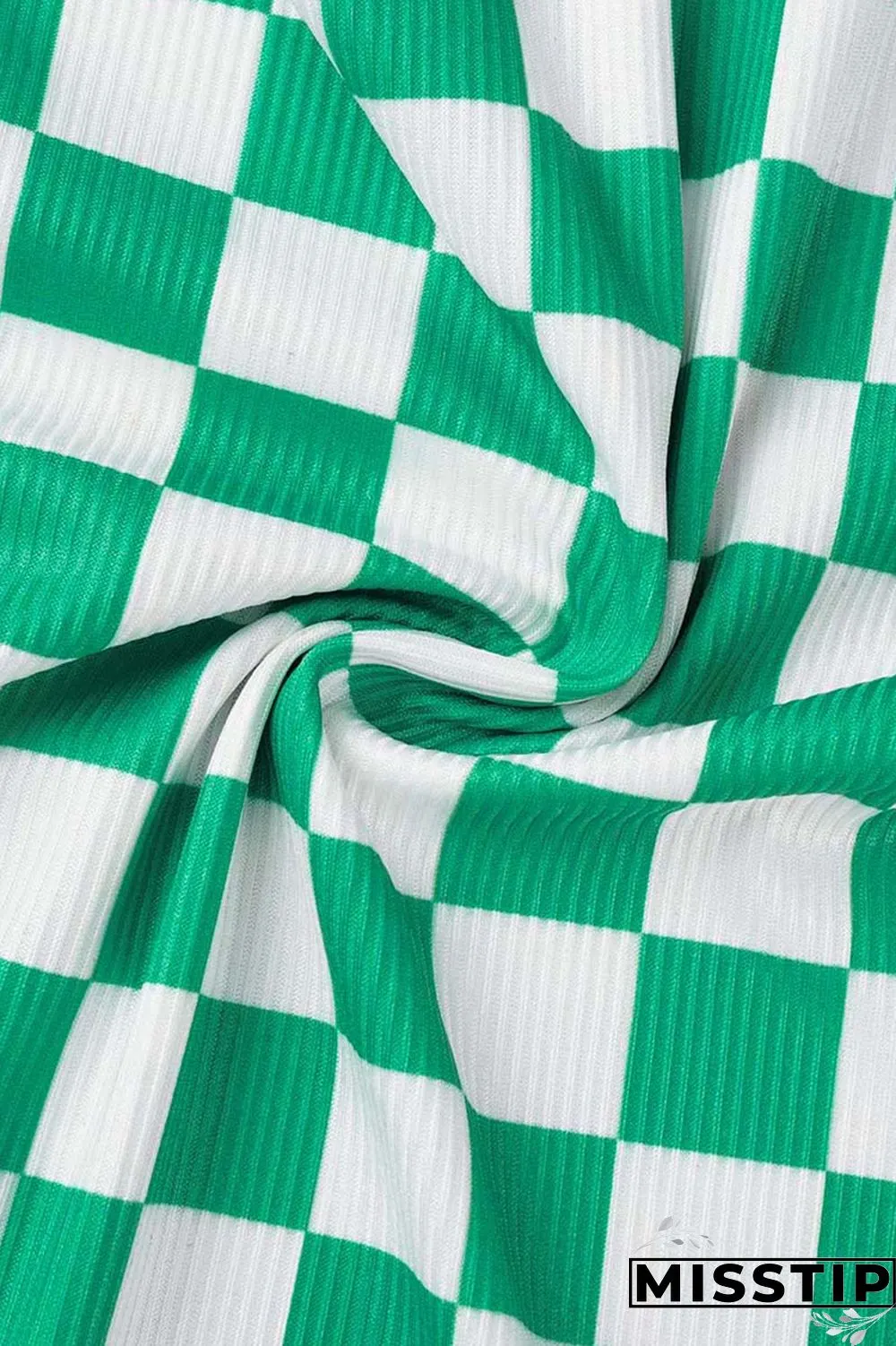 Green Casual Plaid Print Basic Half A Turtleneck Short Sleeve Two Pieces