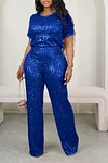 Women's Party Sparkly Sequin T-shirt & Pants Set Suit 