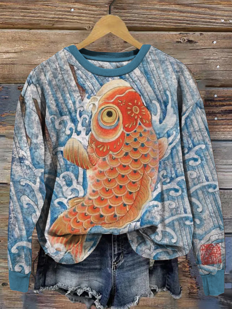 Comstylish Vintage Japanese Koi Fish Art Comfy Sweatshirt