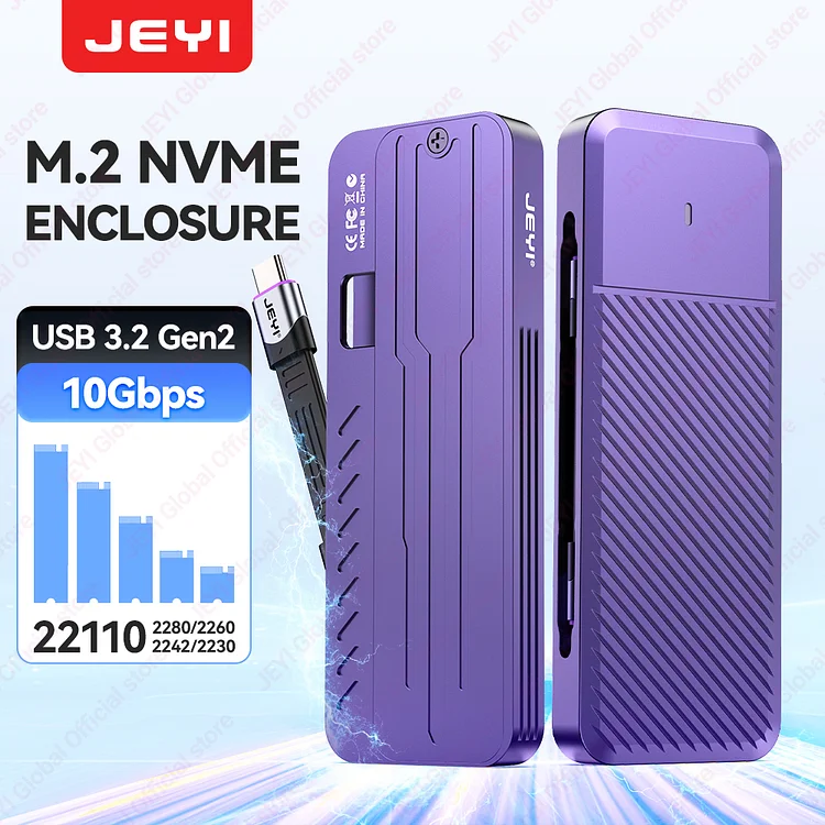 外付けM.2 SSDケース+1TB SSD付き JEYI 22110 M.2 NVME NGFF Enclosure, USB 3.2 Gen2 Type-C 10Gbps SSD