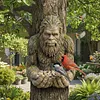 Bird Feeding Sculpture with Hidden Hang Hole Ancient Tree Bird Feeder Resin Birds Feeding Station Ornament for Patio/Backyard/Balcony