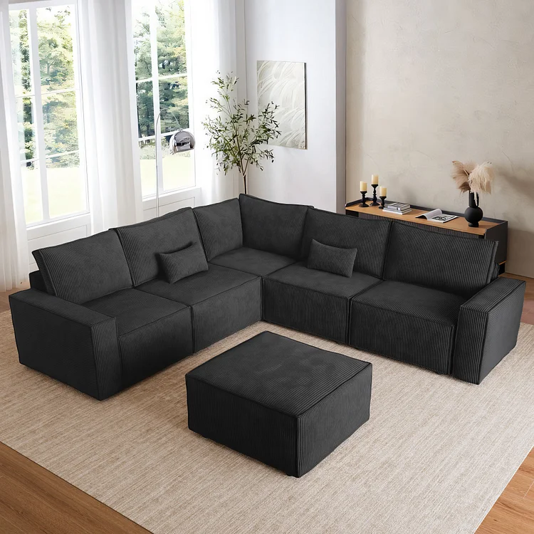 Shopicco Living Room Modular Couch 6-Pieces Set, 2.5 Wale Corduroy Fabric