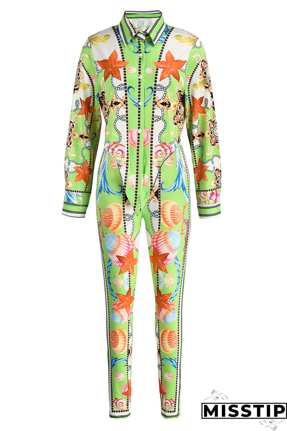 Purple Fashion Casual Print Basic Turndown Collar Long Sleeve Two Pieces