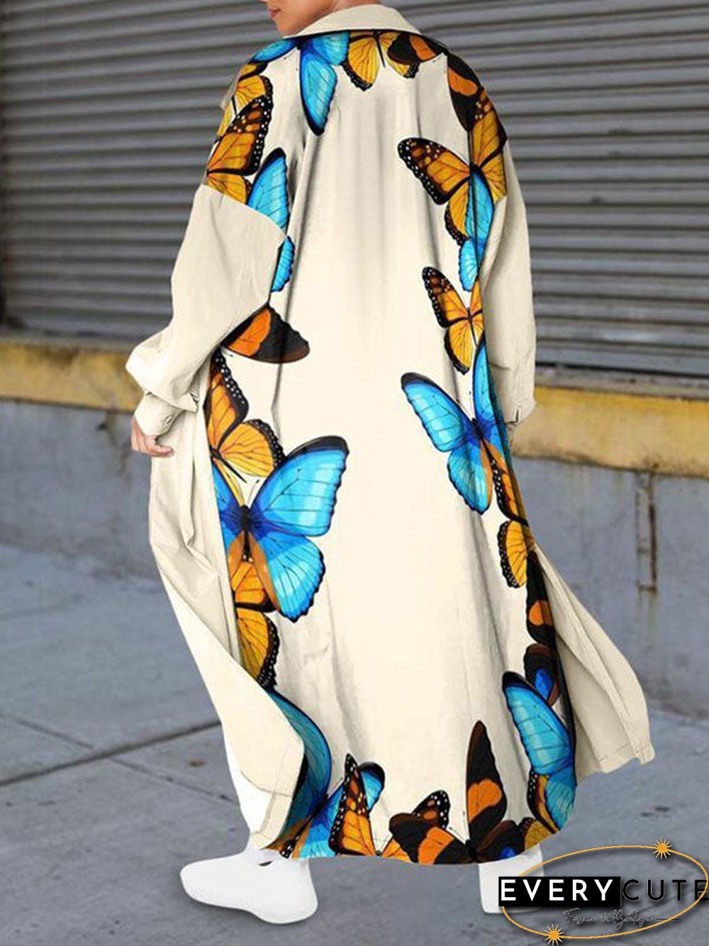 Back Butterfly Printed Long Coat