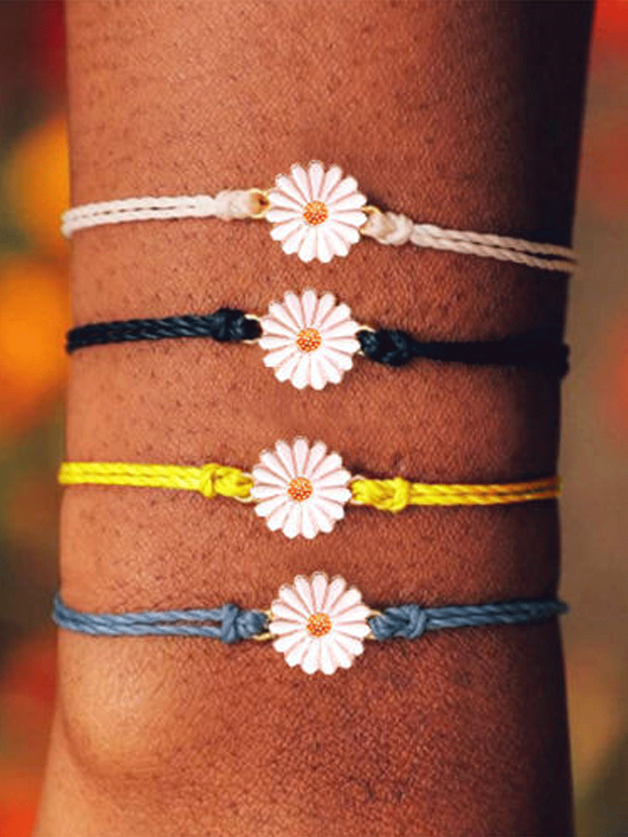 4Pcs Women's Sunflower Braided Bracelet