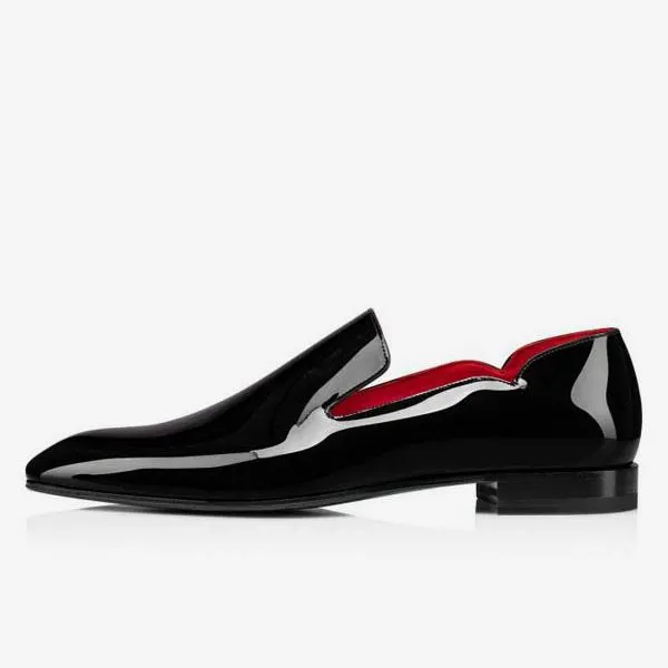 Gentleman's Cut Out Slip-On Prom Party Wedding Red Bottom Shoes in Patent Leather V-shaped Notches-vocosishoes