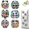 6Pcs Acrylic Flower Panda Diamond Art Refrigerator Magnets Sticker for Beginners