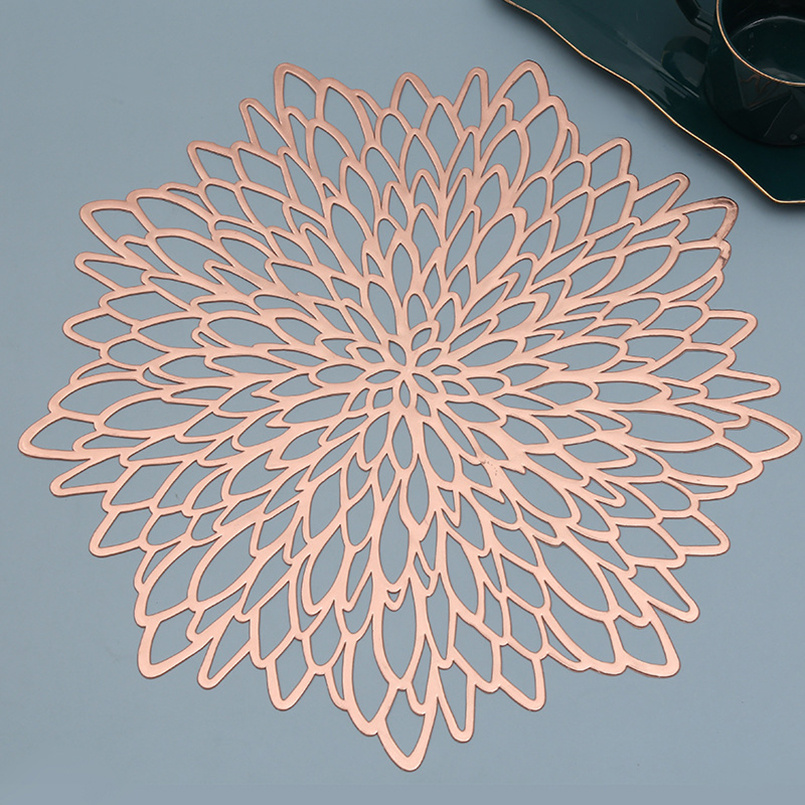 1PC Hibiscus Blossom PVC Placemat - Stylish Hollow Out, Anti-Slip, Durable & Washable - Heat Resistant Table Mat for Home Kitchen, Hotels & Restaurants - A Touch of Elegance to Your Decor