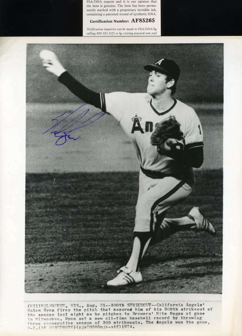 Nolan Ryan Psa Dna Coa Autograph 8x10 1974 Wire Photo Poster painting Hand Signed Authentic