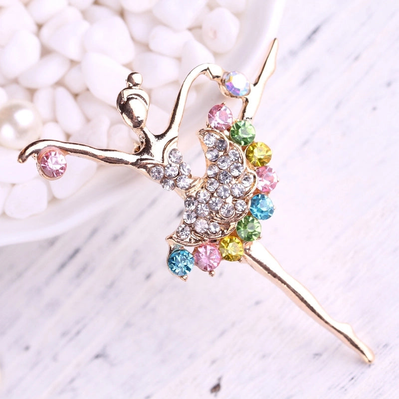 Lanhao Korean Style Creative Personality Colorful Diamond Ballet Dancing Girl Brooch Corsage Women’s Clothing Jewelry