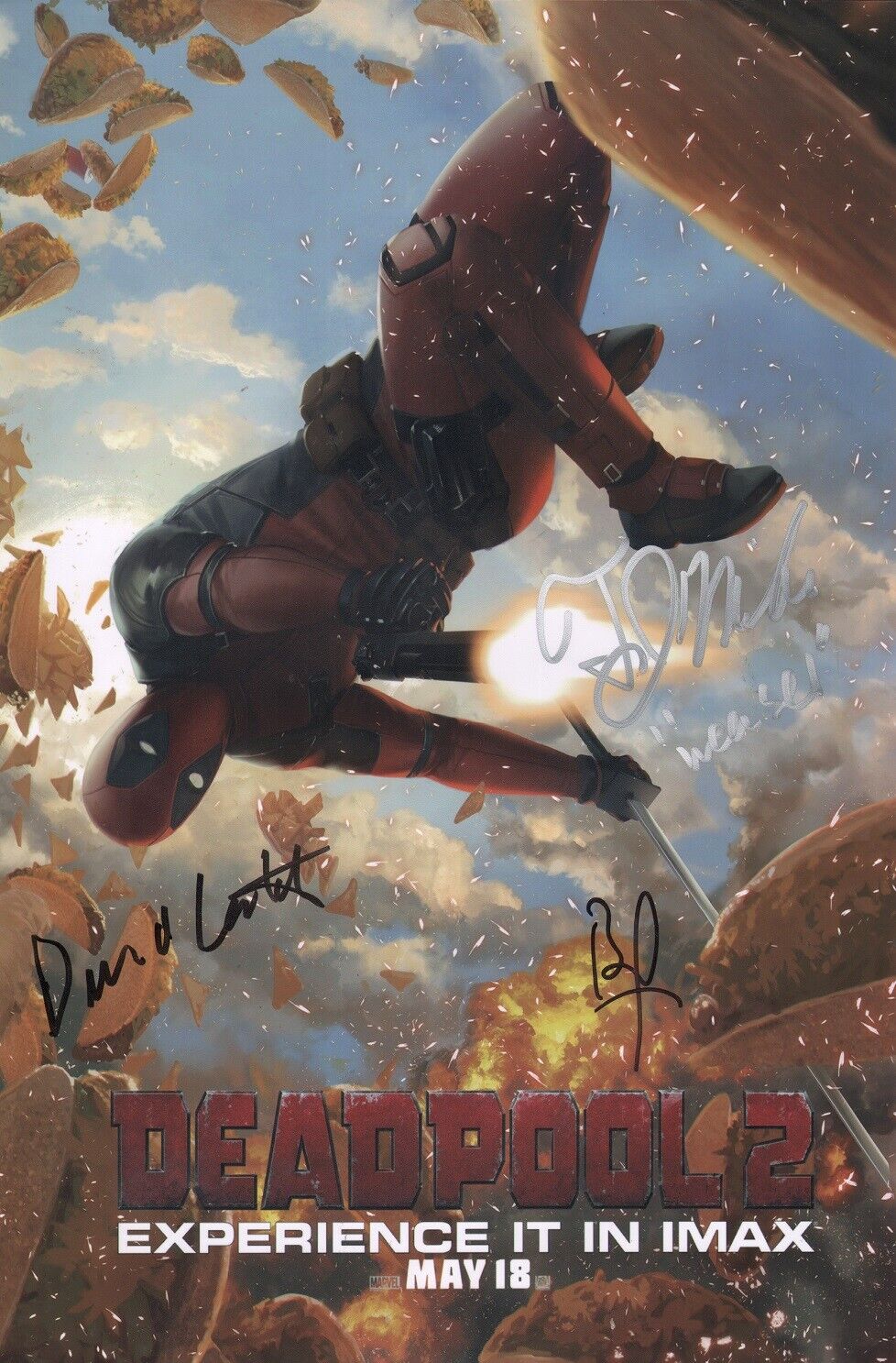 ~~ DEADPOOL 2 Cast x3 Hand-Signed T.J. Miller & Brad Pitt