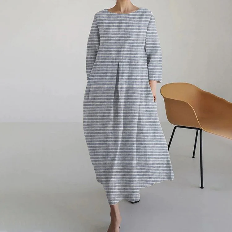 Comstylish Women's Stripe Cotton Linen Print Maxi Dress