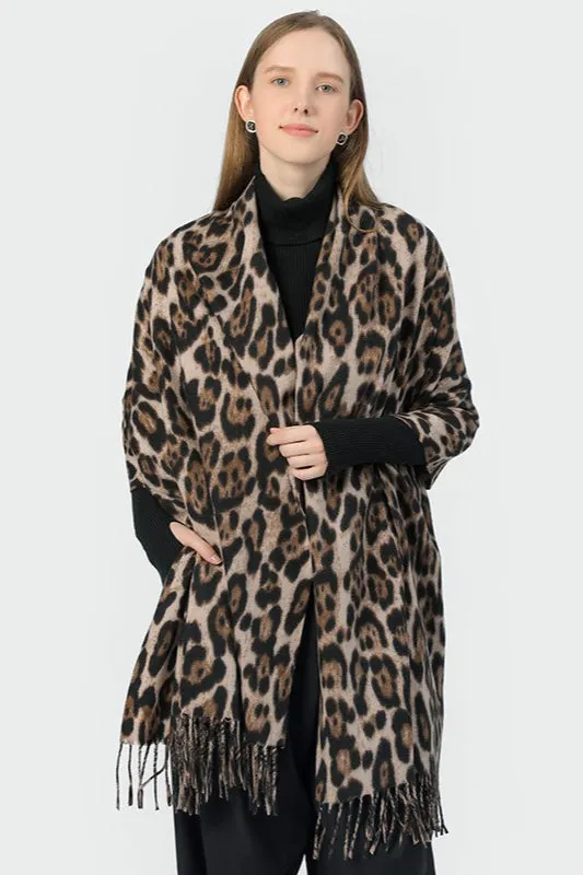 Cozy Leopard Print Faux Wool Scarf