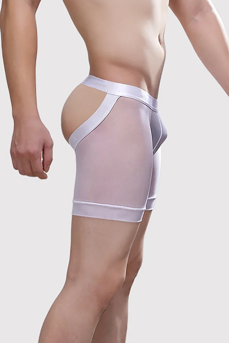 Mesh See-Through Middle Waist Bottomless Boxers Shorts