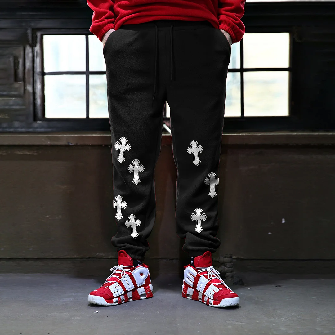 Street style cross print casual trousers