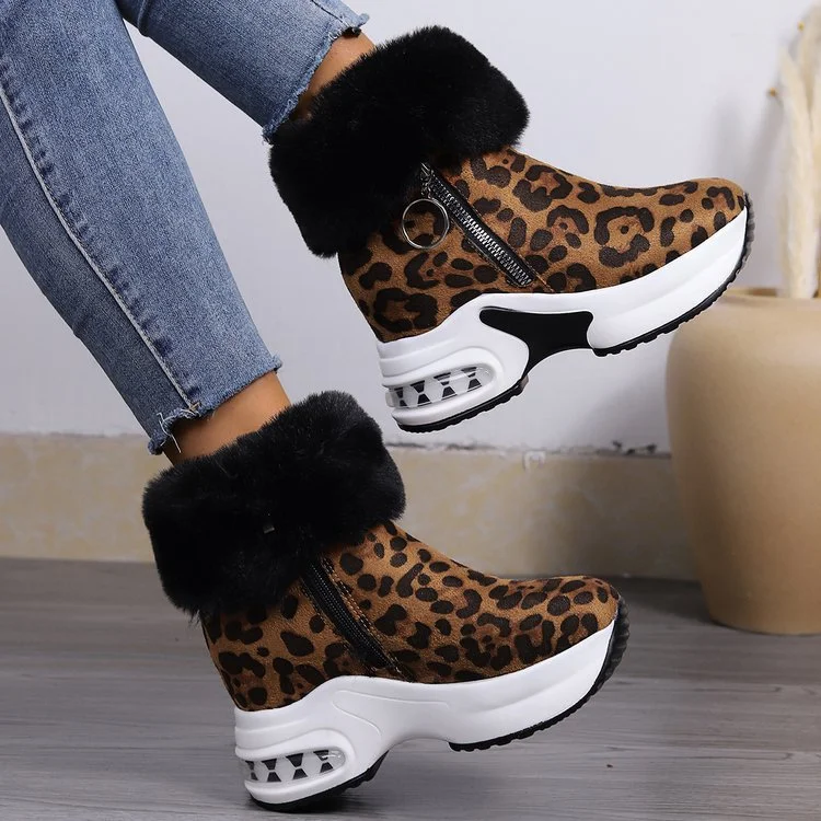 Breakj Women Warm Sneaker 2024 Female Casual Push Lined Side Zipper Short Boots Ankle Snow Boots for Ladies Platform Wedge Boots