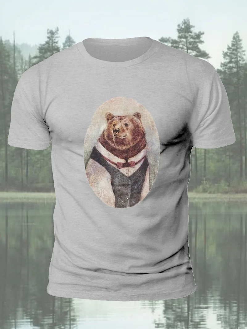 Suit Bear Print Short Sleeve Men's T-Shirt in  mildstyles