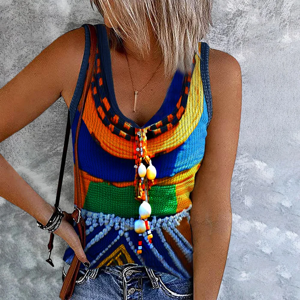 African Tribal Style Ethnic Painting Printed Tank Top