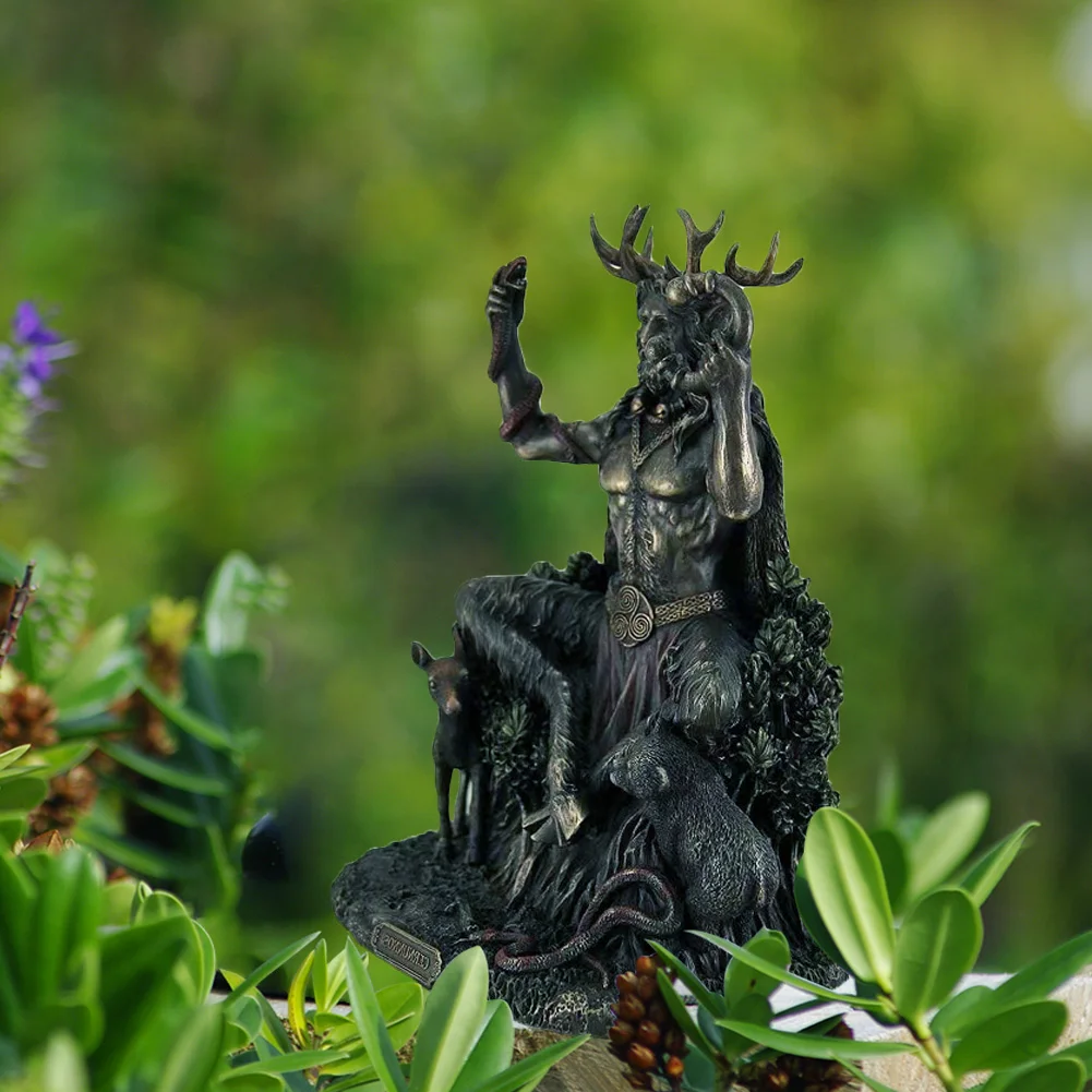 Resin Cernunnos Horned Animal God Statue Figurine Garden Home God Sculpture