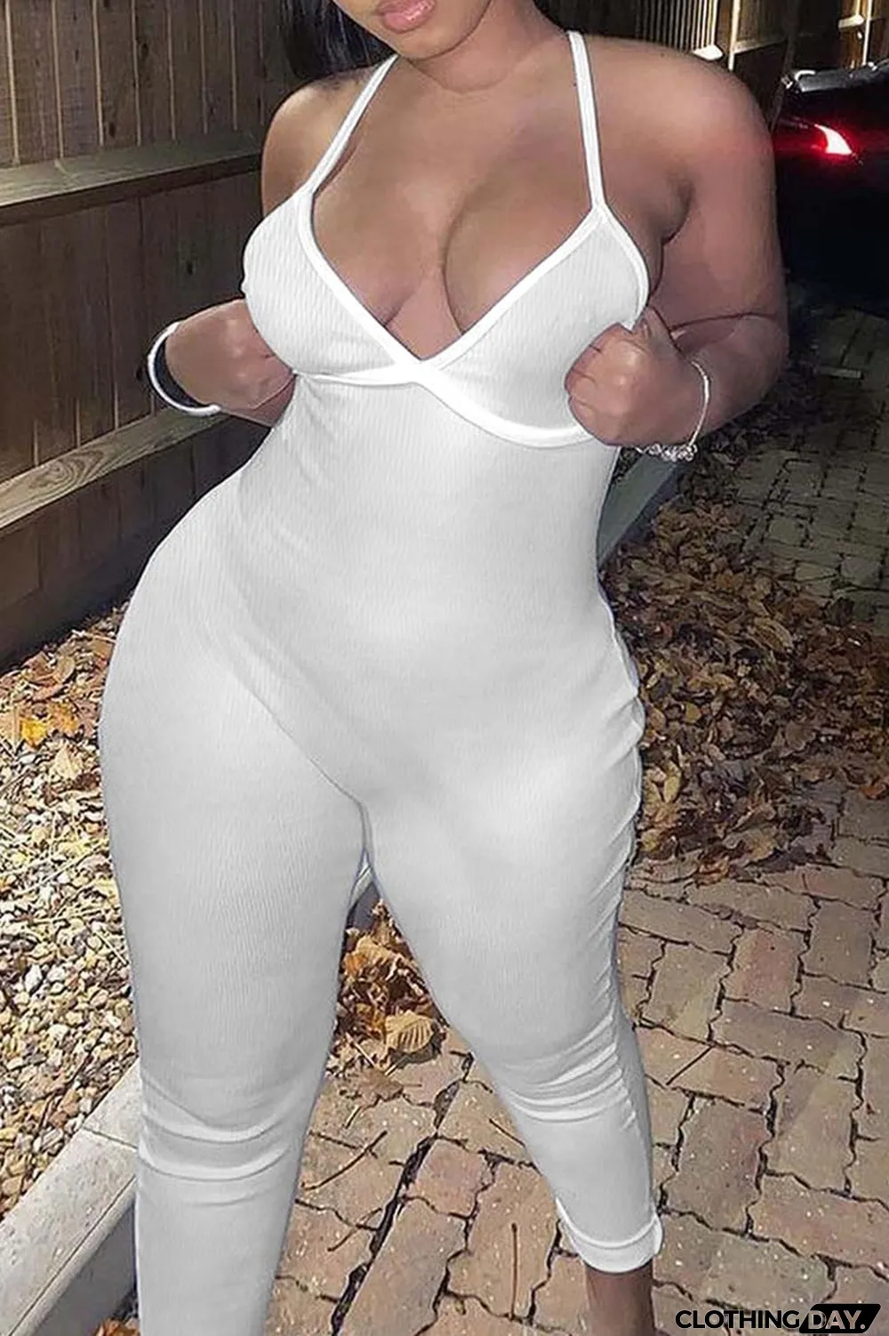 Cyan Sexy Casual Solid Backless Spaghetti Strap Skinny Jumpsuits