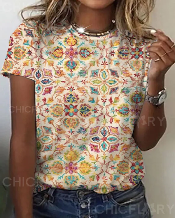 Women's Tribal Vintage Crew Neck Top