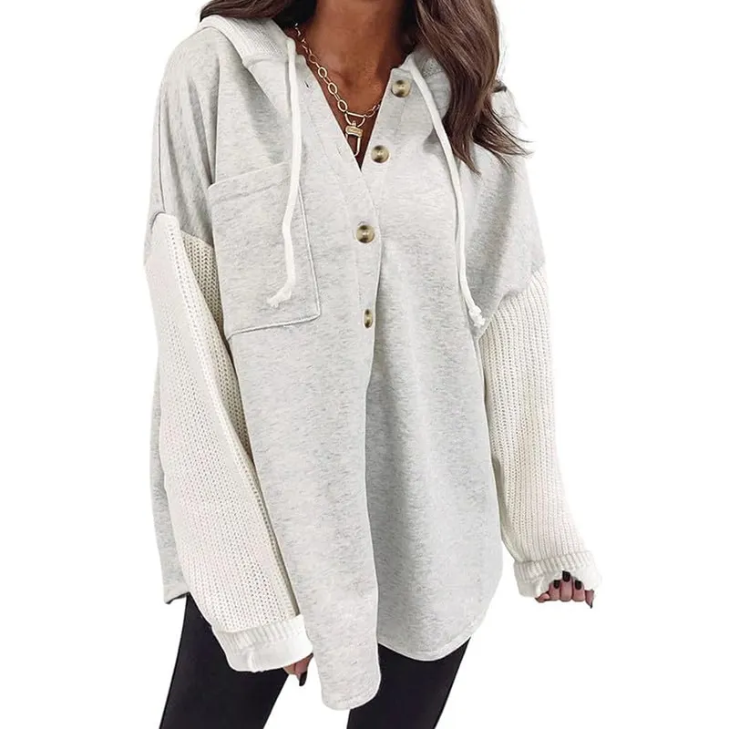 Women Hooded Henley Sweatshirt
