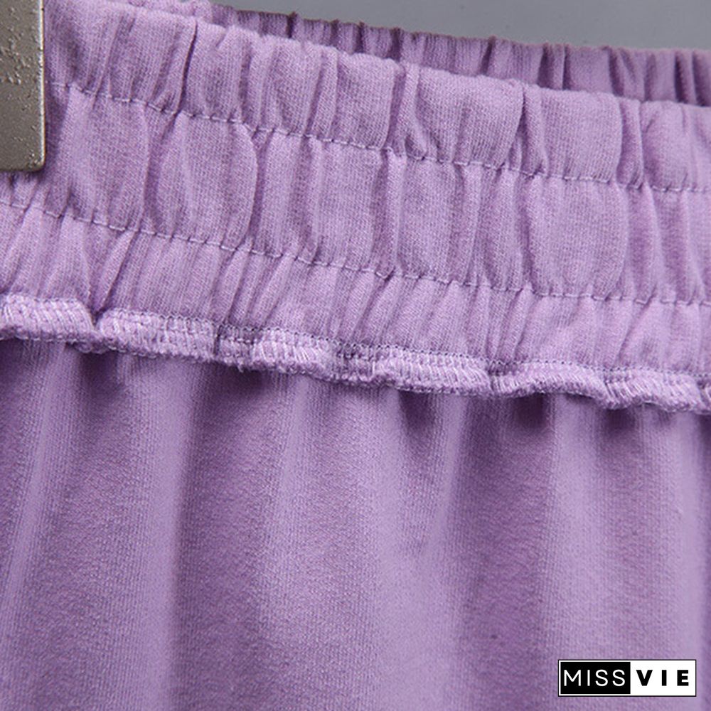 Summer Cotton Sets Women Casual Two Pieces T Shirts and Elastic Waist Shorts Pants Loose Soft Tracksuit