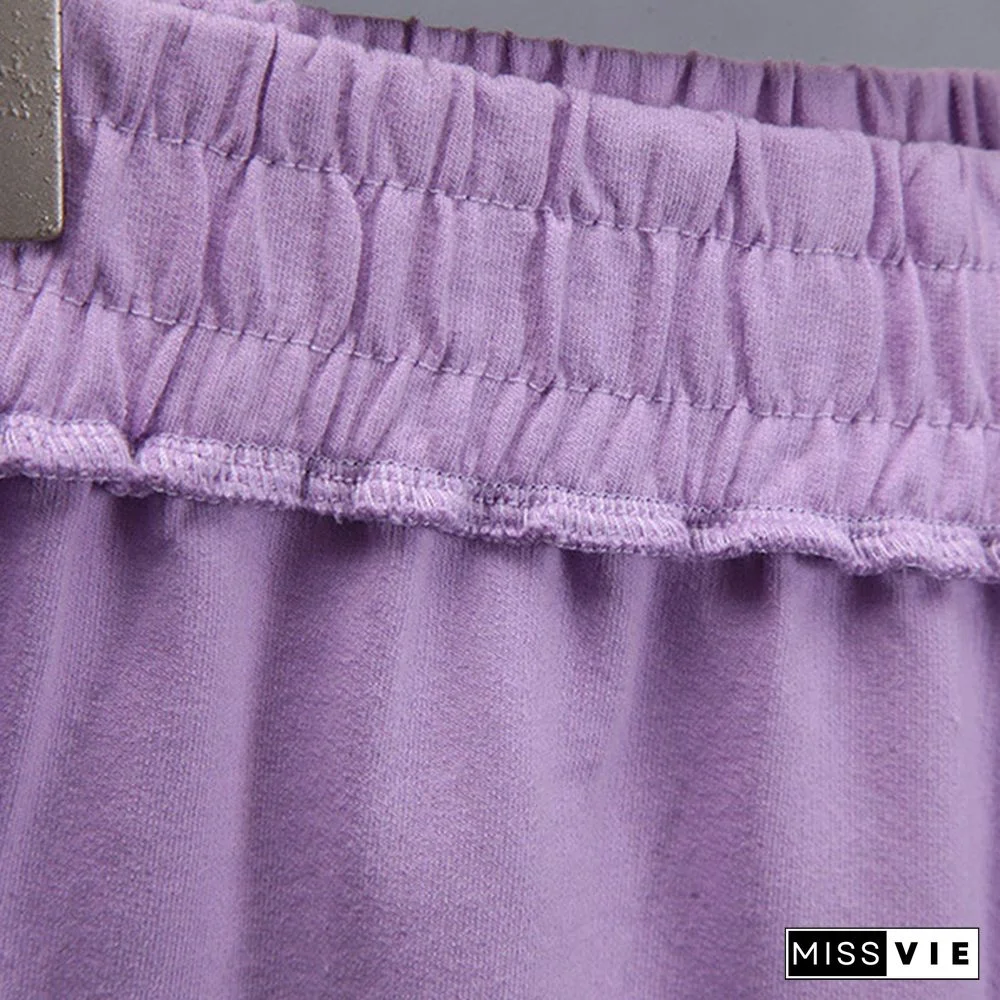 Summer Cotton Sets Women Casual Two Pieces T Shirts and Elastic Waist Shorts Pants Loose Soft Tracksuit