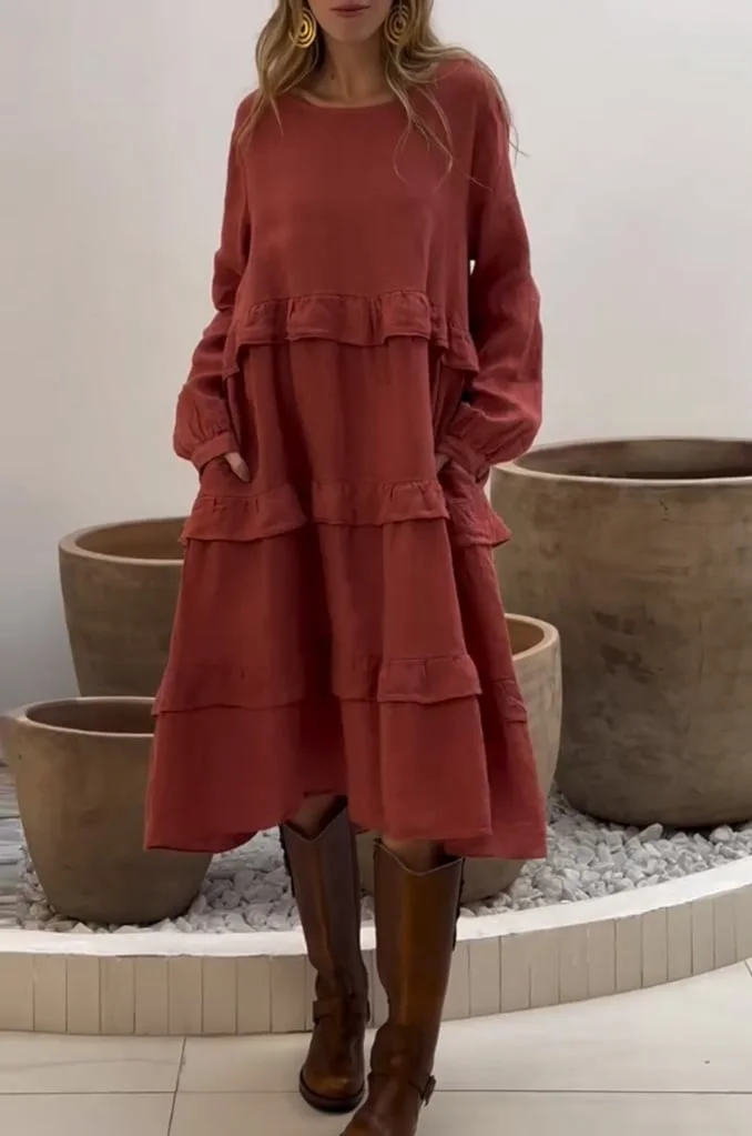 Crew Neck Ruffle Hem Dress