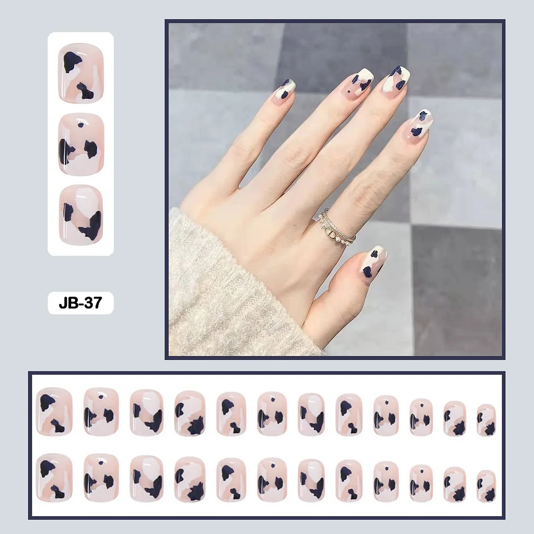 24Pcs/Box of Hand-painted Graffiti Punk Dark Flame Art Minimalist Removable Safe and Harmless False Nails Full Sticker Nail Art-Nail Inspo